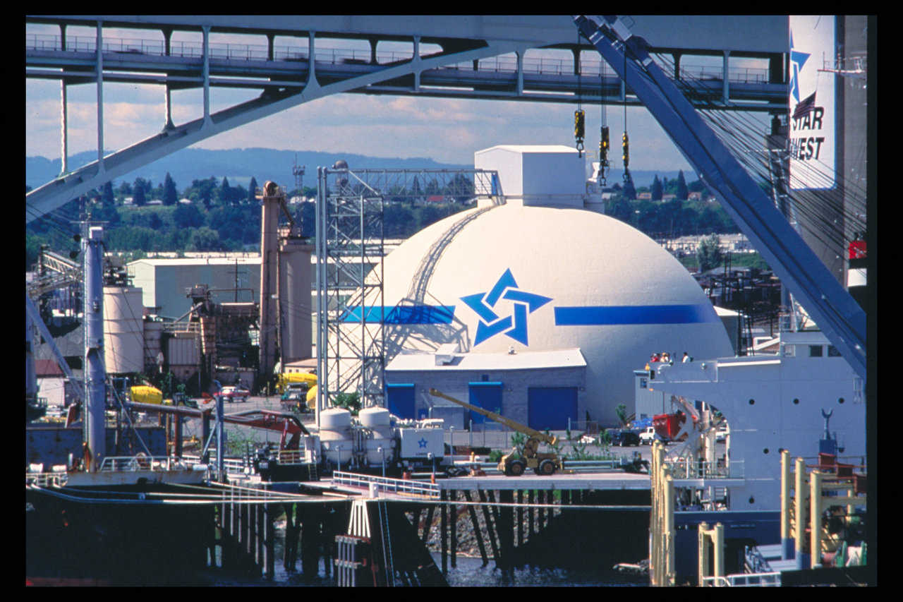 Cement Storage — The Lone Star Northwest, Inc. storage is located prominently in downtown Portland, Oregon. The Monolithic Dome is the ideal unit to contain the cement in an attractive storage that does not detract from the area.