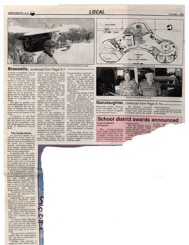 In the News — The “Yucaipa News Mirror” reports on the Braswells and Vista Dhome