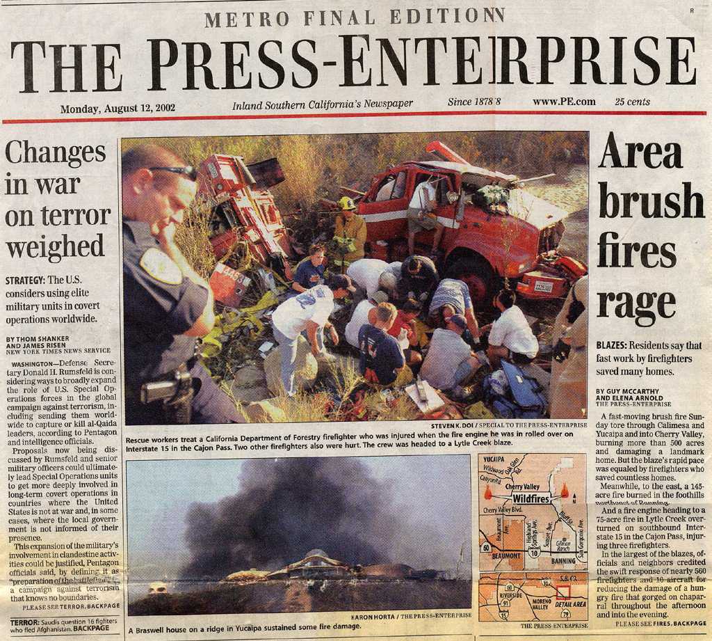 More Headlines — “The Press Enterprise” covers the Bryant Fire.