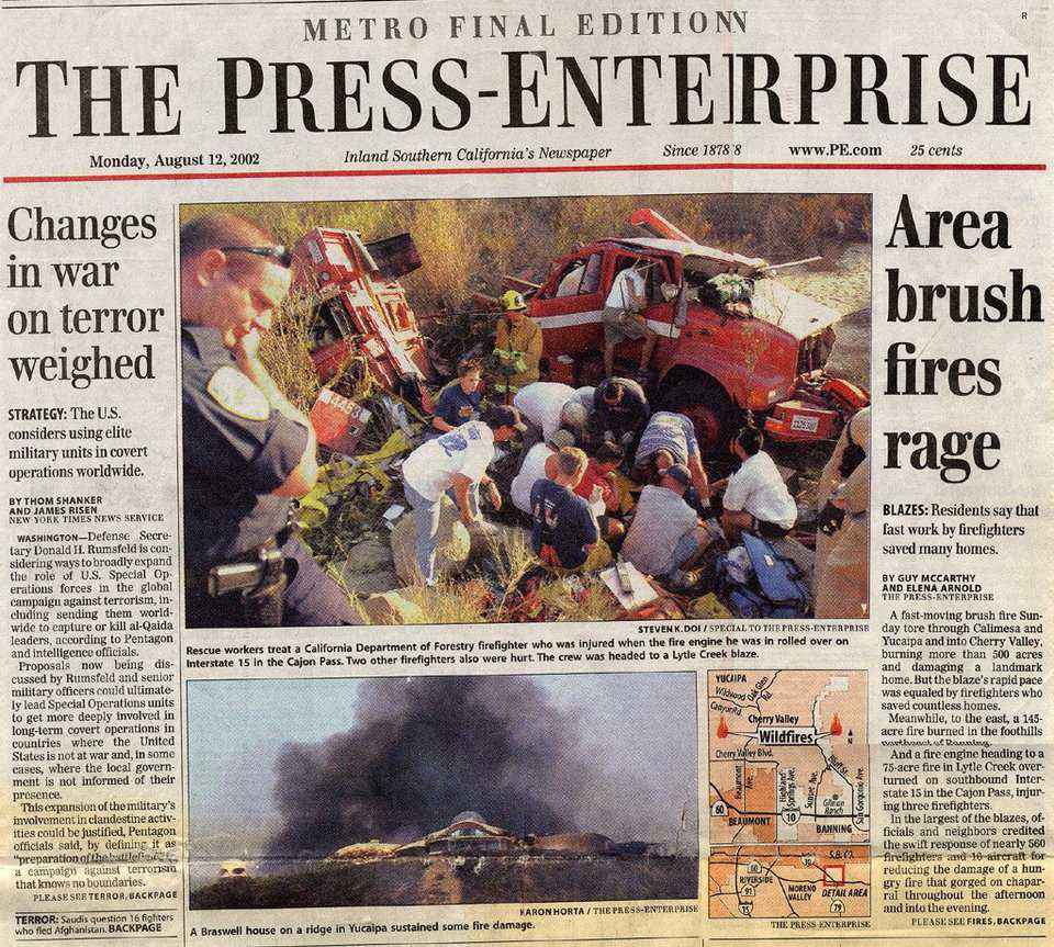 More Headlines —  “The Press Enterprise” covers the Bryant Fire.