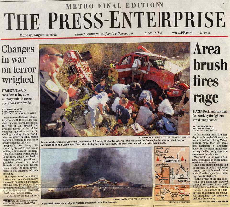 More Headlines — “The Press Enterprise” covers the Bryant Fire.