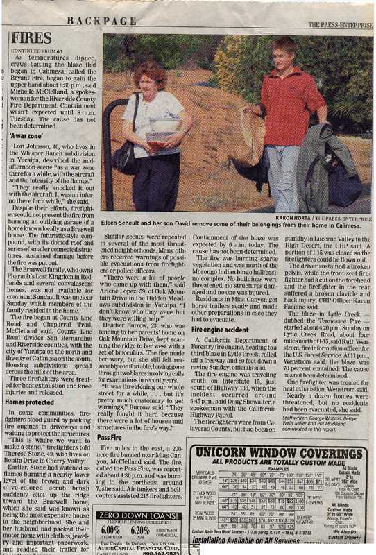 More Headlines — “The Press Enterprise” covers the Bryant Fire.