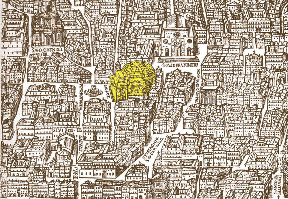 Map — A 1625 map by Giovanni Maggi shows the Pantheon within its environment.