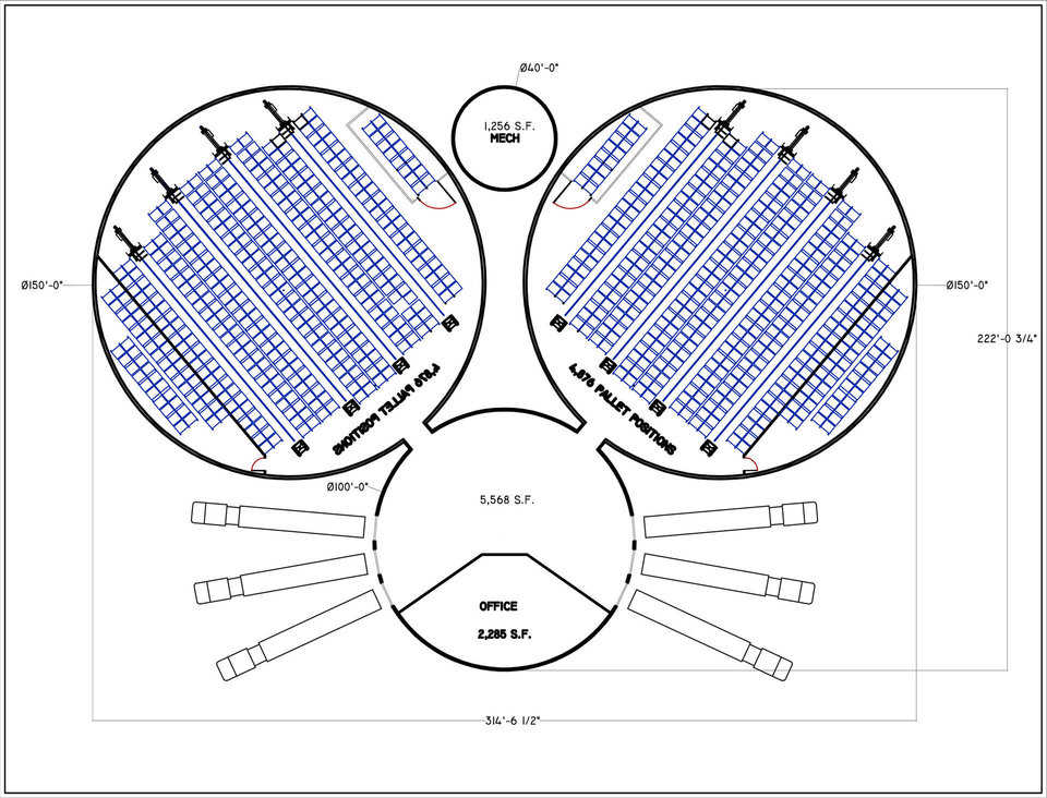 Maximum usage — This is showing the layout for the AFT cranes.  Notice there are four of them in this image. For maximum usage of a small space, this is certainly a good option. www.asrs.net; www.engprod.com