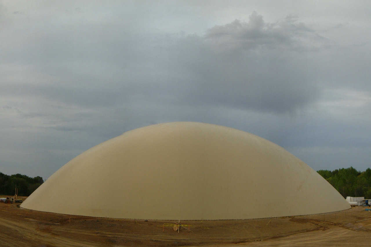 Inflated — You can see the Airform is in place for the two hundred and eighty diameter by seventy four tall Monolithic Dome.