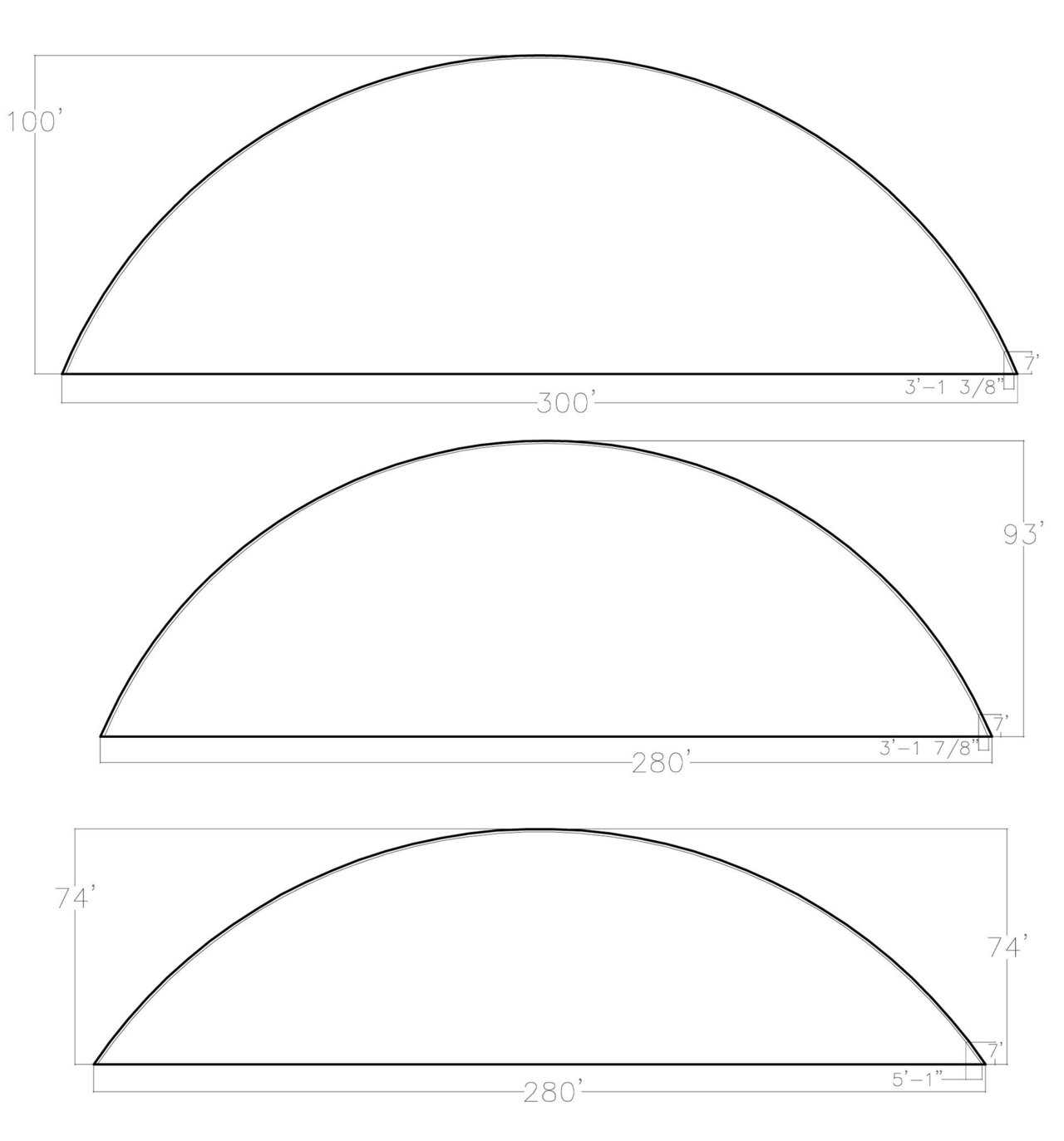 Dimensions — Dimensions shown from the indoor practice facility.