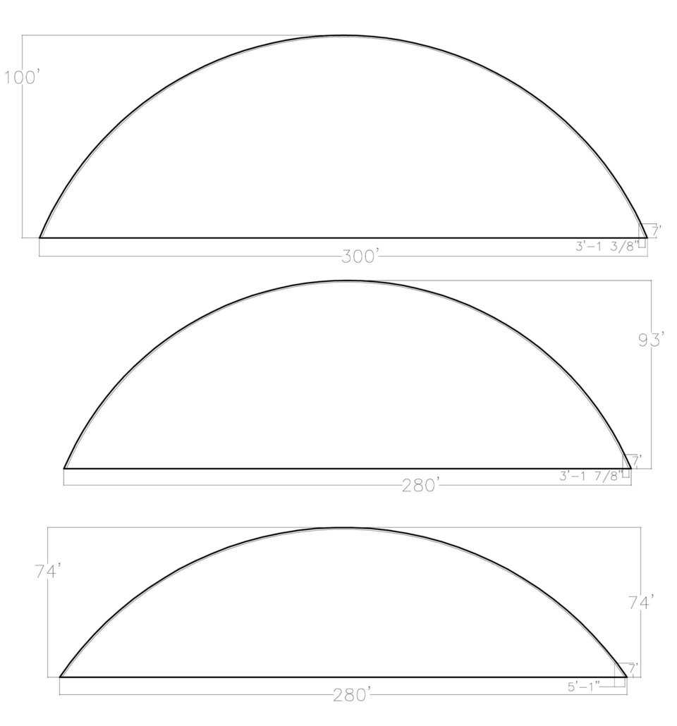 Dimensions — Dimensions shown from the indoor practice facility.