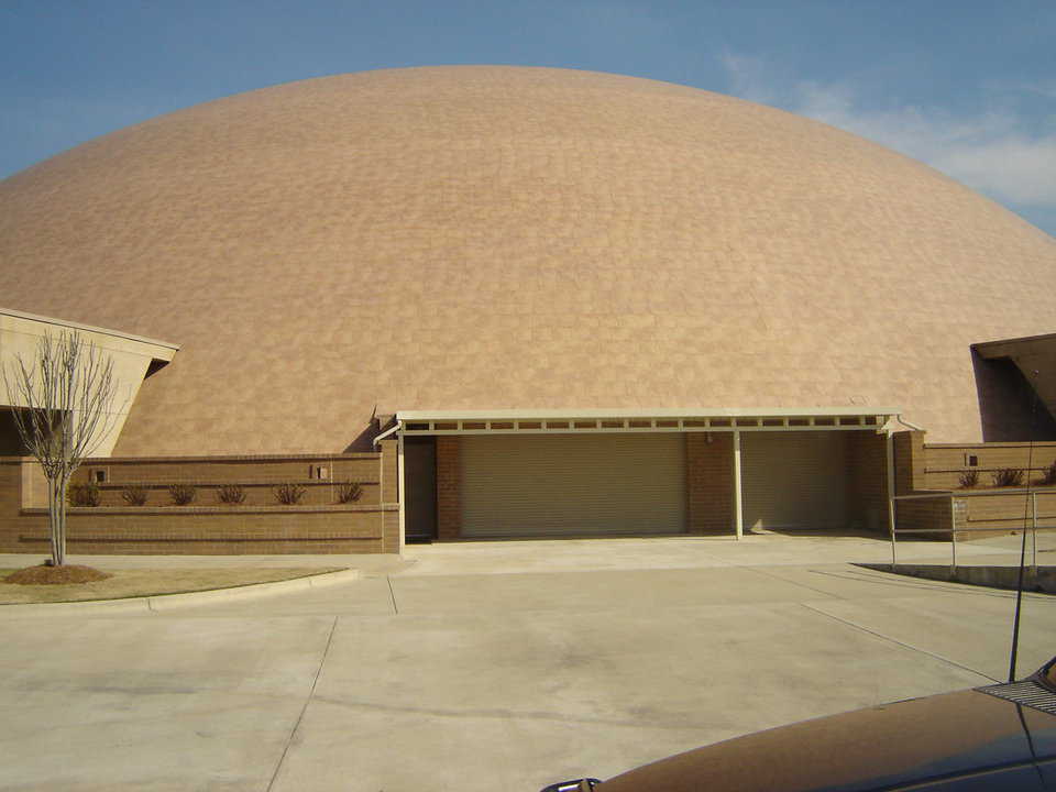 Ceramic Tile — The 280’ dome shown here has other buildings attached. These could be dressing rooms, offices, etc. The roof of this building has been covered with ceramic tile.