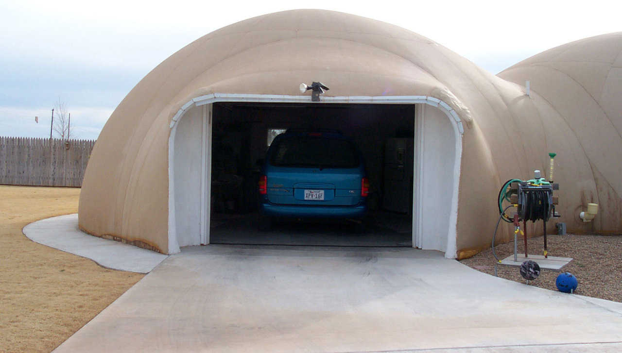 Garage — Like the other three domes, this Monolithic Dome garage is energy efficient, strong, low maintenance and disaster resistant.