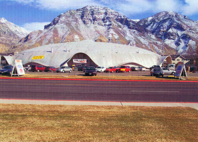 Ream’s Turtle — Originally named Winter Garden Ice Rink when it debuted at BYU’s 1963 Winter Carnival, the Ream’s Turtle was a triaxial elliptical dome, 240’ long, 160’ wide and 40’ high at its center.