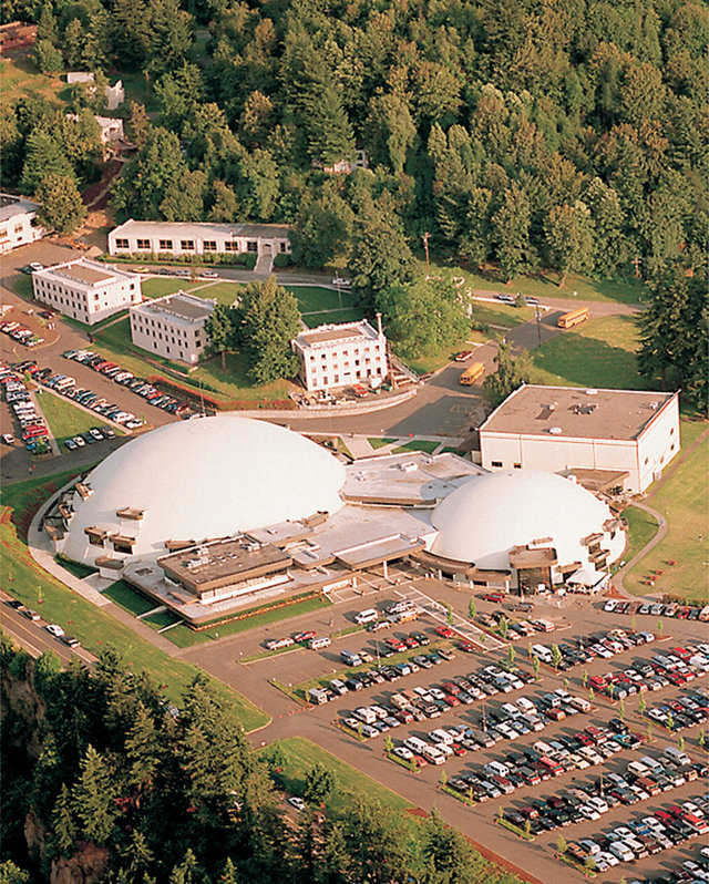 Aerial View — Built on a butte and clearly visible by people driving or flying into Portland, City Bible Church has become somewhat of a landmark.