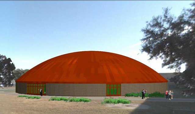 Architect’s rendition of Woodsboro’s dome — Architect Lee Gray, of Salt Lake City, UT, deigned Woodsboro’s multipurpose center that will serve as a school and community disaster shelter. Its 18,376 square feet can shelter 2,625 people. Woodsboro received a FEMA grant of $1.5 million to help with its construction.