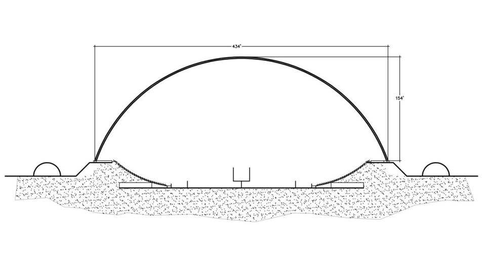 Megasphere on berms — Monolithic Megasphere cross section on a berm.