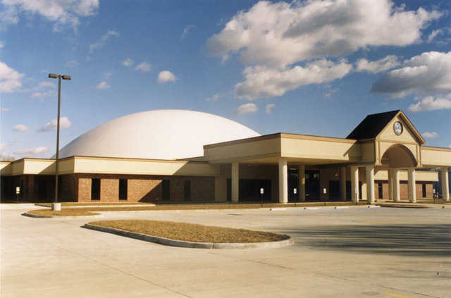 Abundant Life Church — This Monolithic Dome church has a diameter of 192 feet and a finished interior of 65,000 square feet.  Built in 1997 in Denham Springs, LA, this church was completed for approximately $4,000,000.