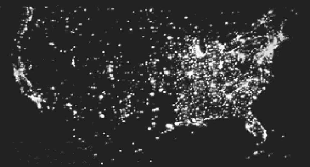 Figure 1 — Lights of the United States power grid prior to July 2, 1996.