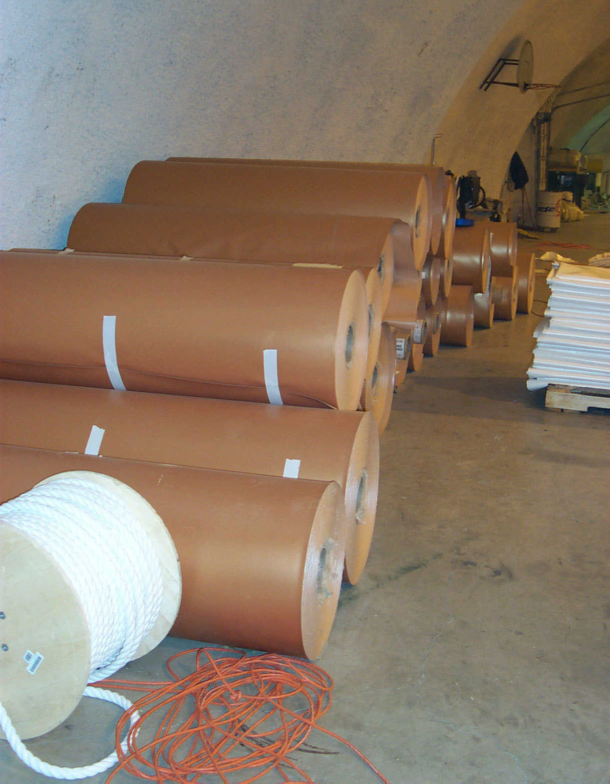 Airform fabrics — Monolithic has special fabrics shipped to Bruco from all over the world. Bruco safely stores massive rolls.