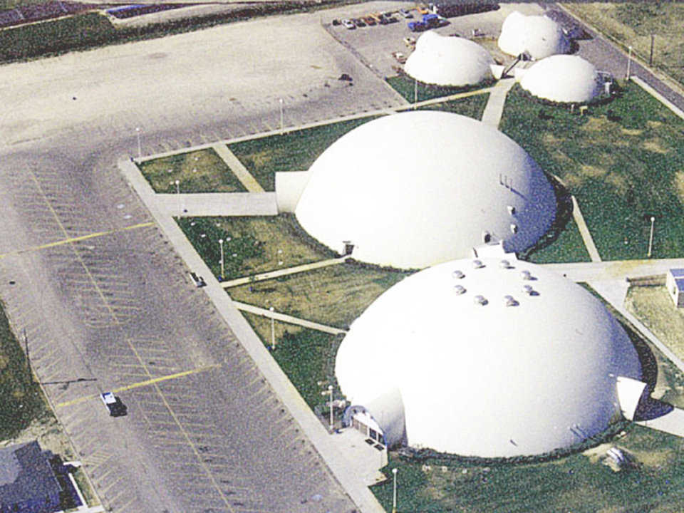 Aerial View — School officials chose Monolithic Domes because they offered a reasonably priced, authentically unique alternative to so-called stick-frame buildings.