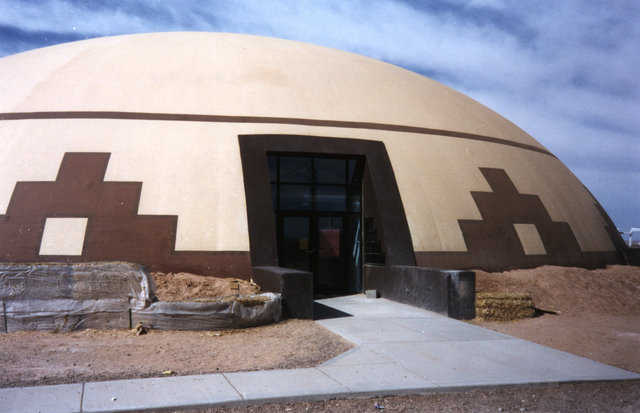 Traditional Decor — Entrances to the Monolithic Domes are enhanced with traditional Native American patterns.