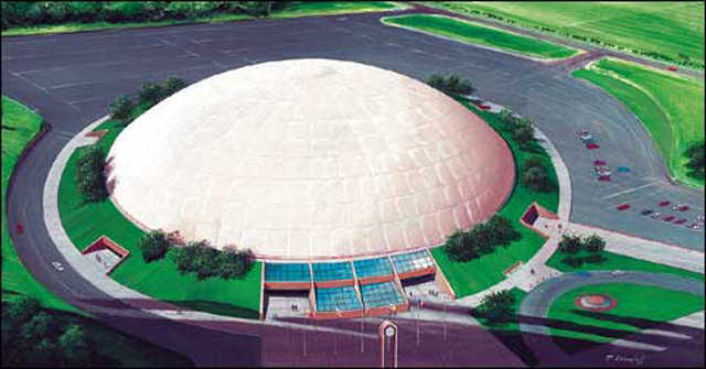 Crenosphere Rendition — This 400-foot Crenosphere could house an indoor football field. Rick believes that Crenospheres are the next logical stretch in the evolution of Monolithic Domes.