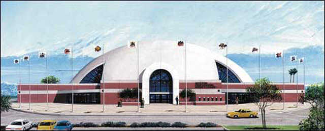 Giant Hockey Arena — This Monolithic Dome hockey arena can accommodate 8,000 spectators.