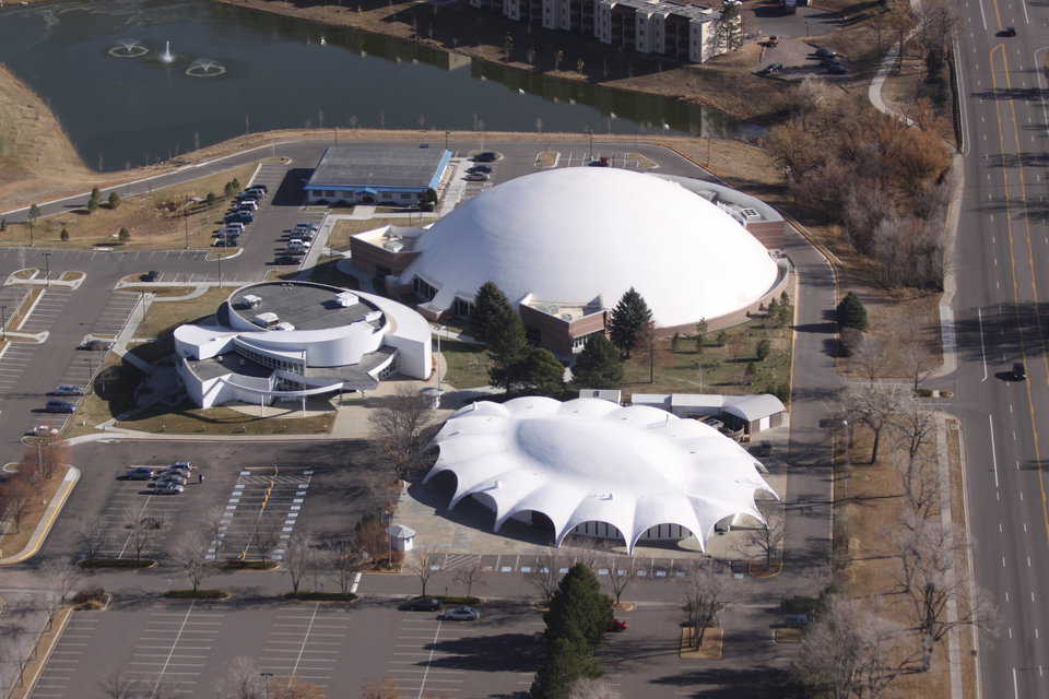 Aerial view — People flying into Denver often spot the Monolithic Dome at Mile Hi.