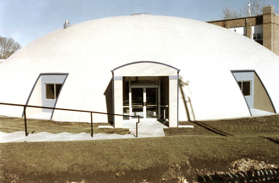 Rock Port Technology Center — This Monolithic Dome’s single floor design of 14,500 square feet includes 7 labs, classrooms and a library for its 423 students and 45 teachers.