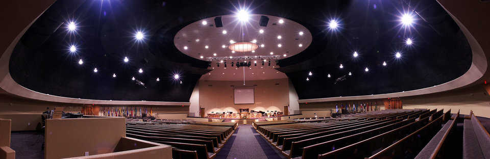 Sanctuary — The Monolithic Dome has a diameter of 176 feet and a height of 58 feet. It encompasses a large sanctuary and foyer.