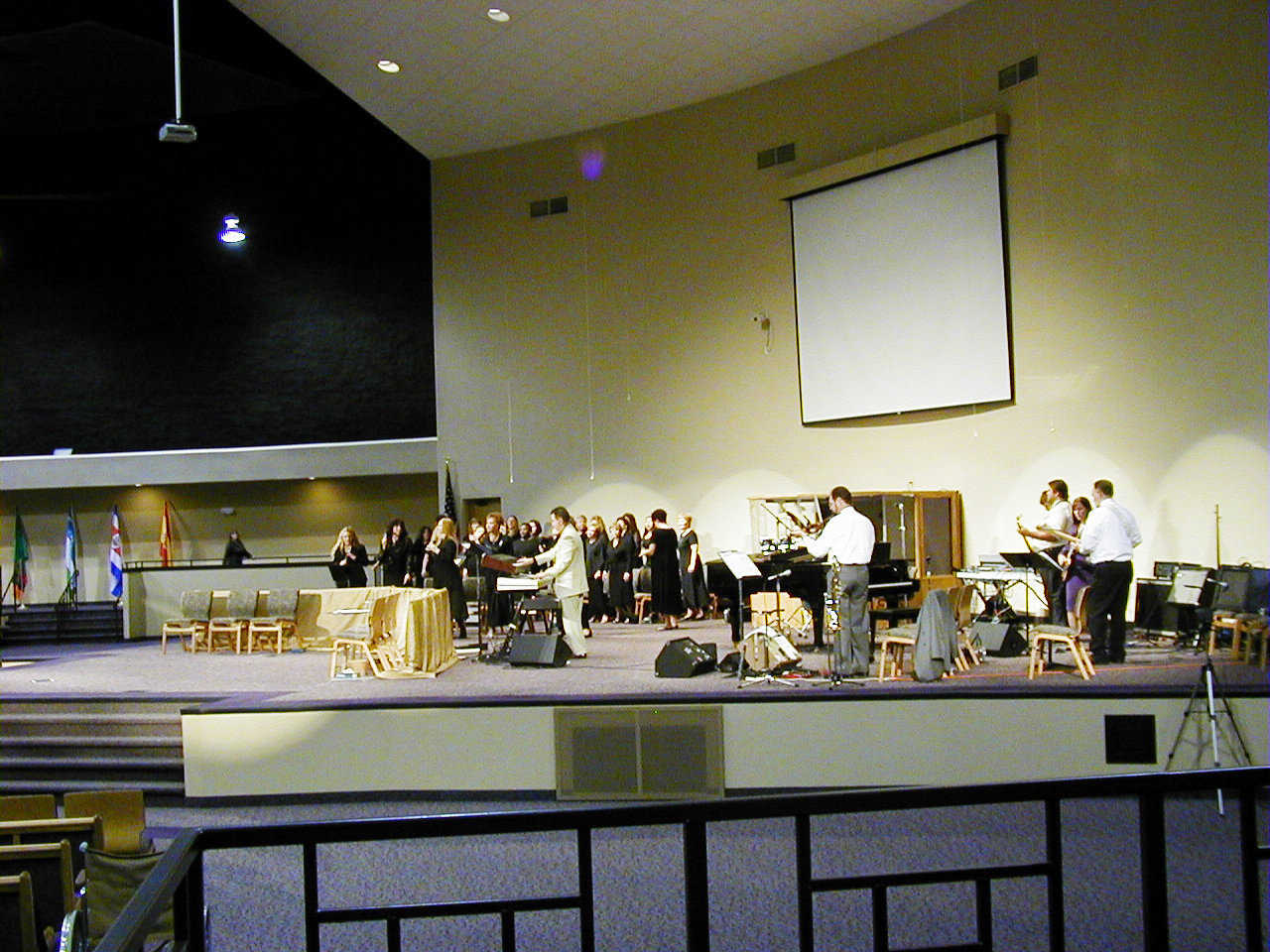 They love it! — Musicians and choir members love their new sanctuary and stage.