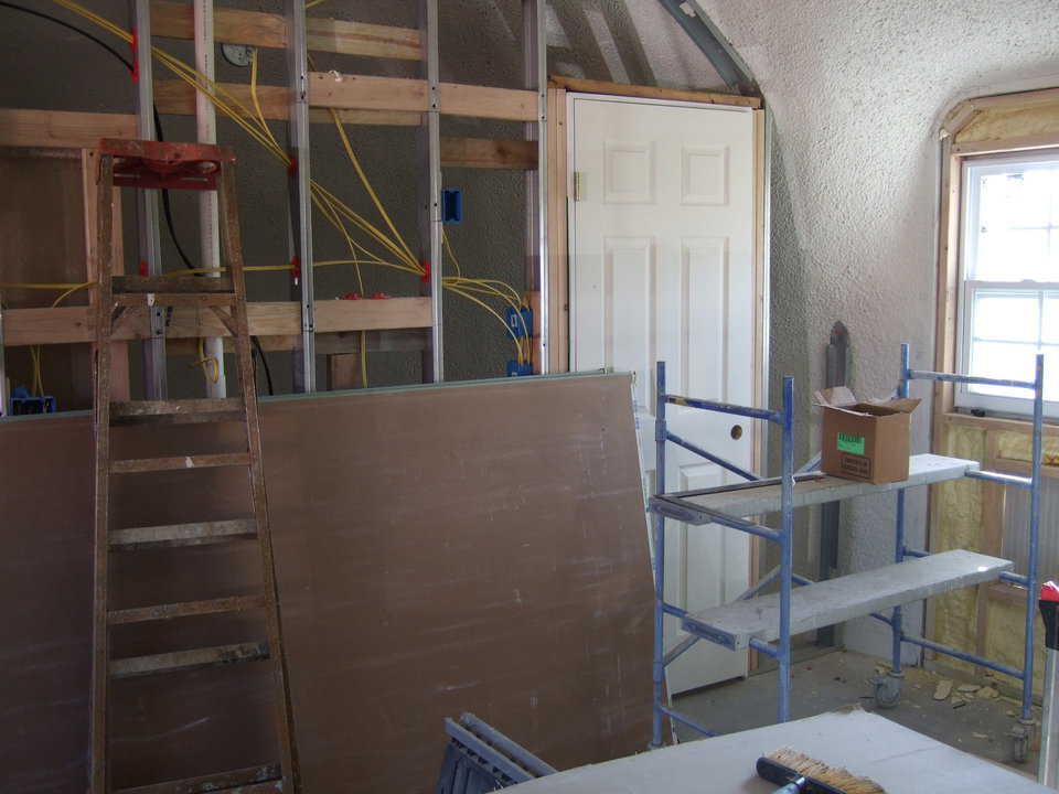 Just before sheetrock — Here’s the wall after all the studs, wire, plumbing, etc.