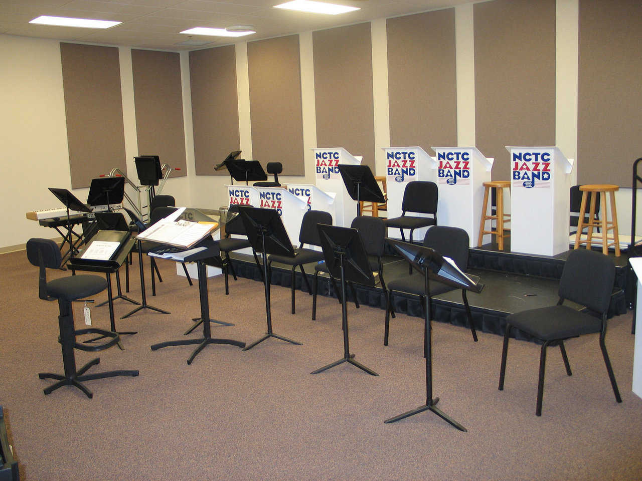 Rehearsal Room — Used for rehearsals of instrumental performances, this room includes Wenger equipment.