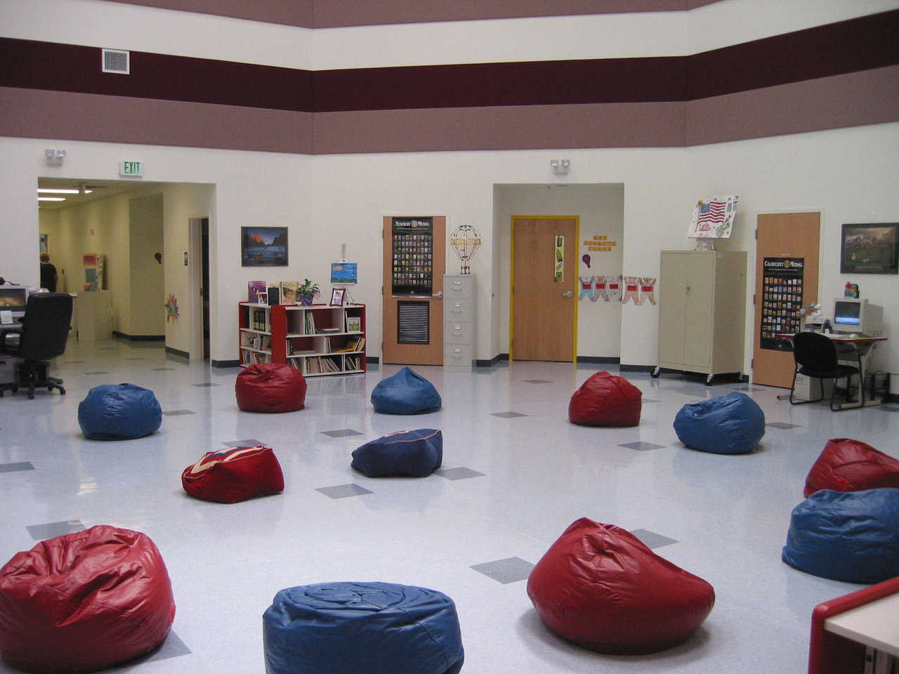 Beanbag anyone? — Colorful beanbags provide student seating in the commons area of the “Dreams are Free” facility.