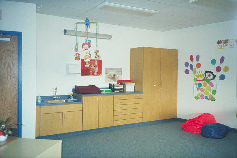 Preschool — First floor of the two-story, 160’ diameter Monolithic Dome houses the Preschool, Special Education, other classrooms, media center, offices, Nurse’s Station and staff lounge.