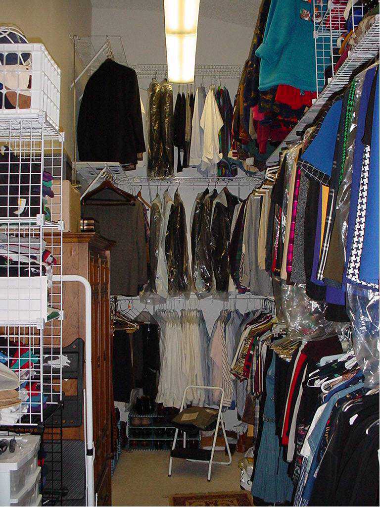 Master closet — It’s 28 feet long, 8 feet wide and 17 feet tall at its highest point, with ample hanging and shelf space.