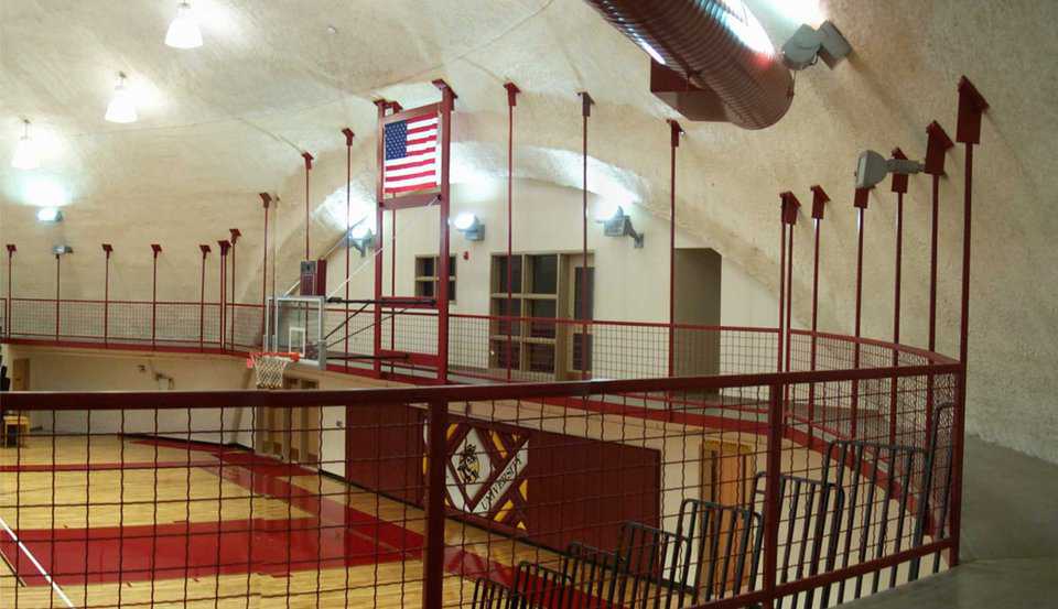 Joggers welcome — The gym’s upper level has a jogging or walking path along the dome’s perimeter.