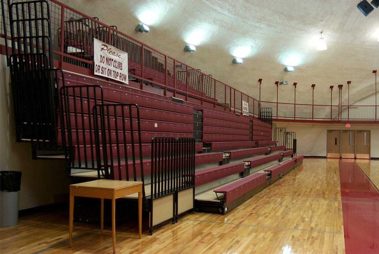 Telescoping bleachers — For maximum use of space, the Performance Gym is designed with telescoping bleachers.