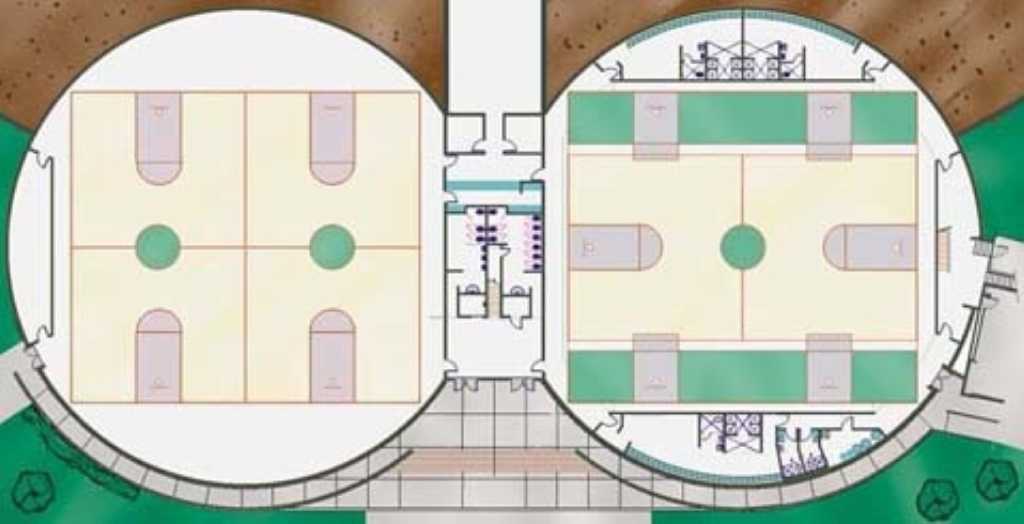 Floor plans — These are Architect Rick Crandall’s interior plans for the Practice Gym and Performance Gym.