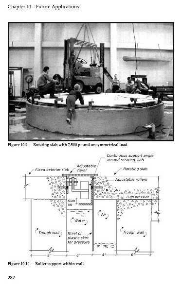 Research for rotating floors — Research involving the rotating floor has been completed that demonstrates a feasible and economical solution.  In Dr. Wilson’s book, you can read his research of rotating floors pertaining to aircraft hangers.