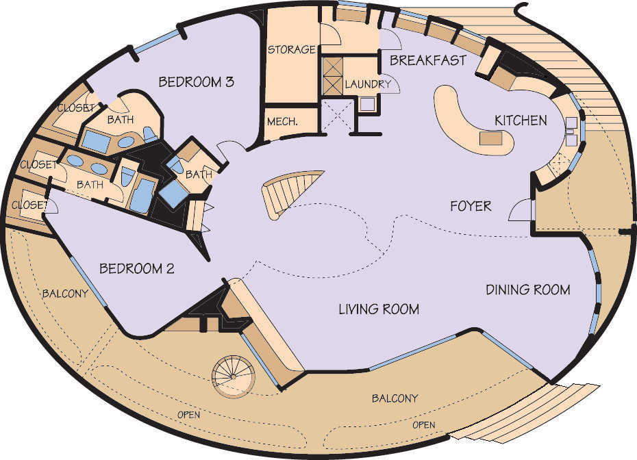 Second or main floor — The dome’s four levels provide 3500 square feet of inside living space.