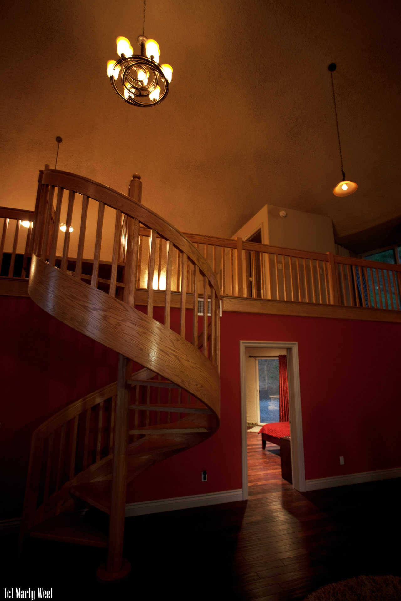 This beautiful, wooden, spiral staircase was built using a Stair-Pak kit.