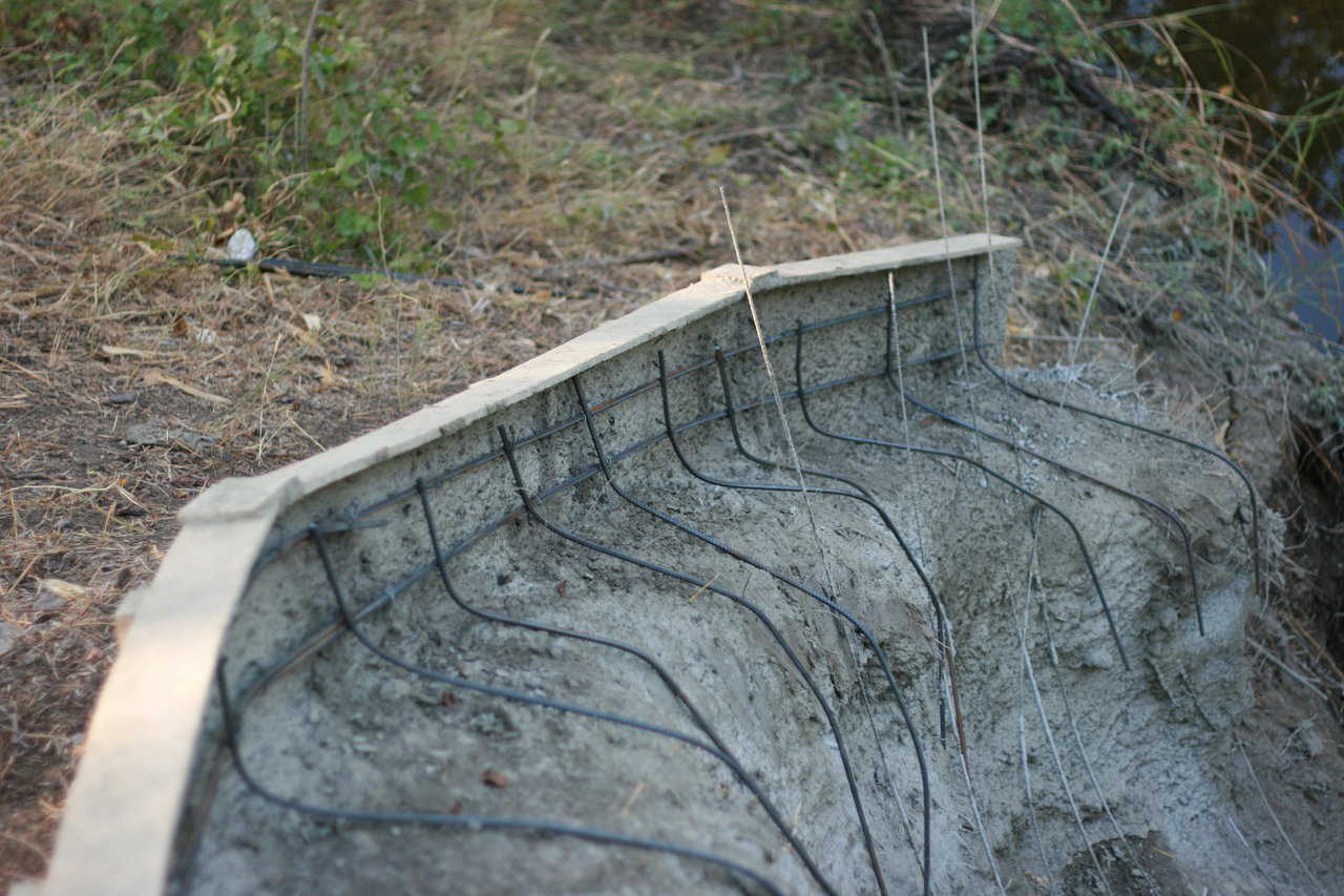 We used steel rebar as we got closer to the top. At this point, we were not worried about rusting since we made the concrete thicker. By using steel rebar, we can more easily make the curves we need.