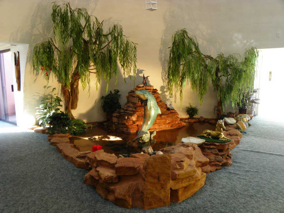 Red rock and greenery decorate the Happy Dome.