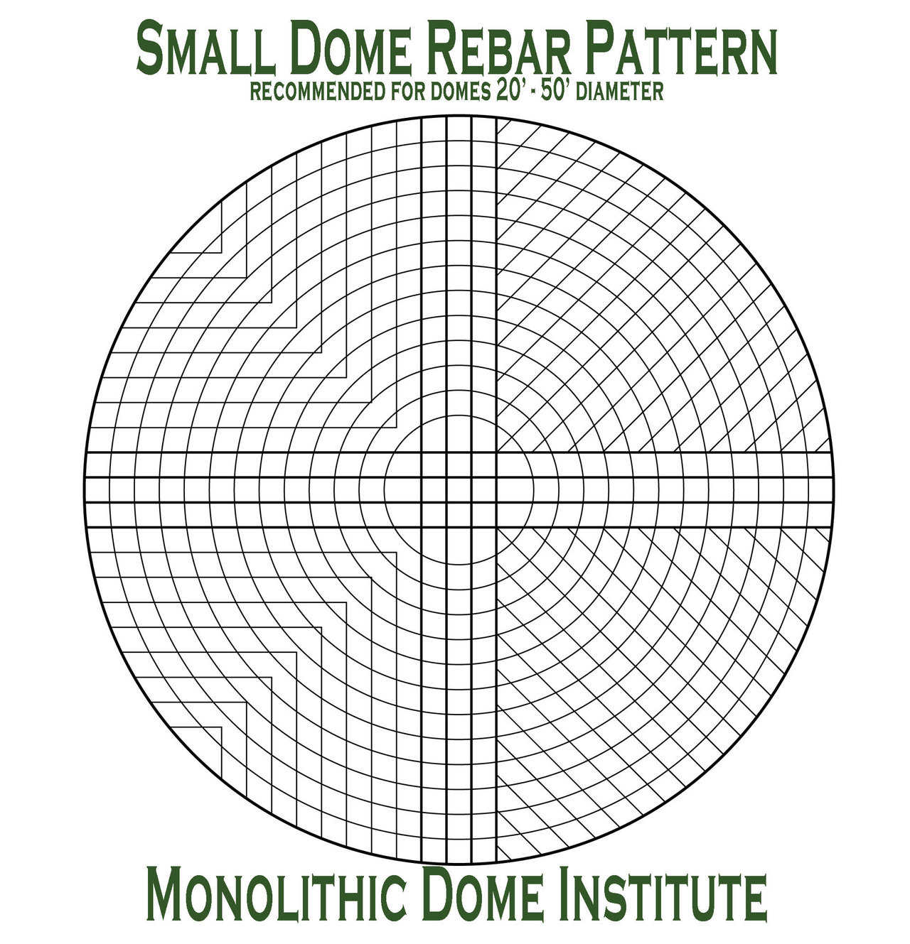 Rebar pattern recommended for small diameter domes (20’-50’).
Note: The two variations shown.