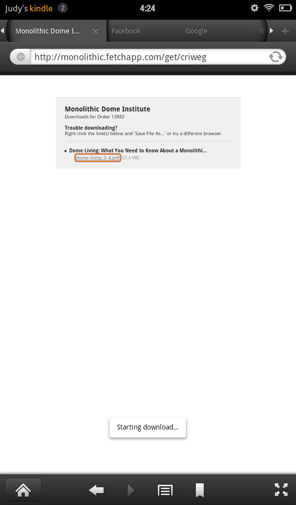 Step 5 – Download the Ebook: Click the link, shown here in an orange box. This will start the download. A small Starting Download box will appear toward the bottom of the screen. That indicates that the ebook is downloading.