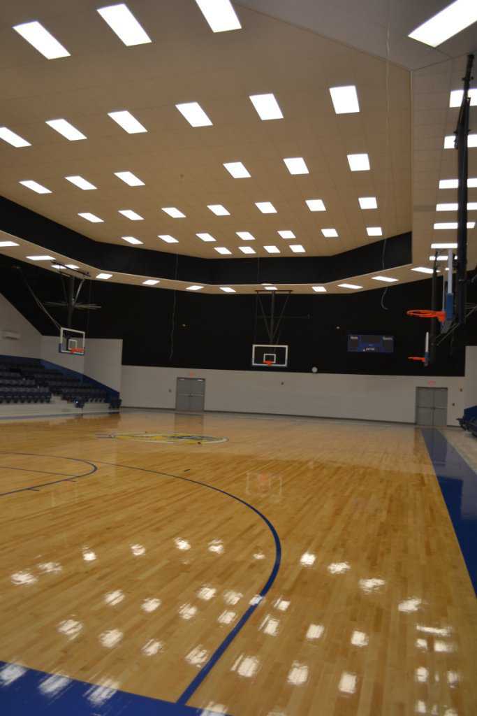 The gymnasium has a diameter of 147 feet.