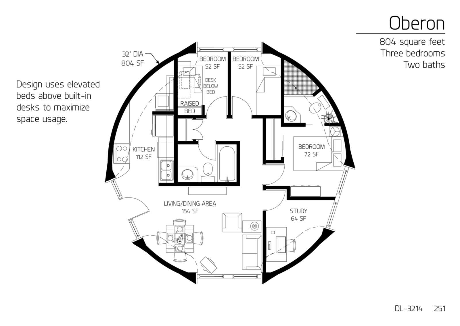 Floor Plan DL 3214 Monolithic Dome Institute