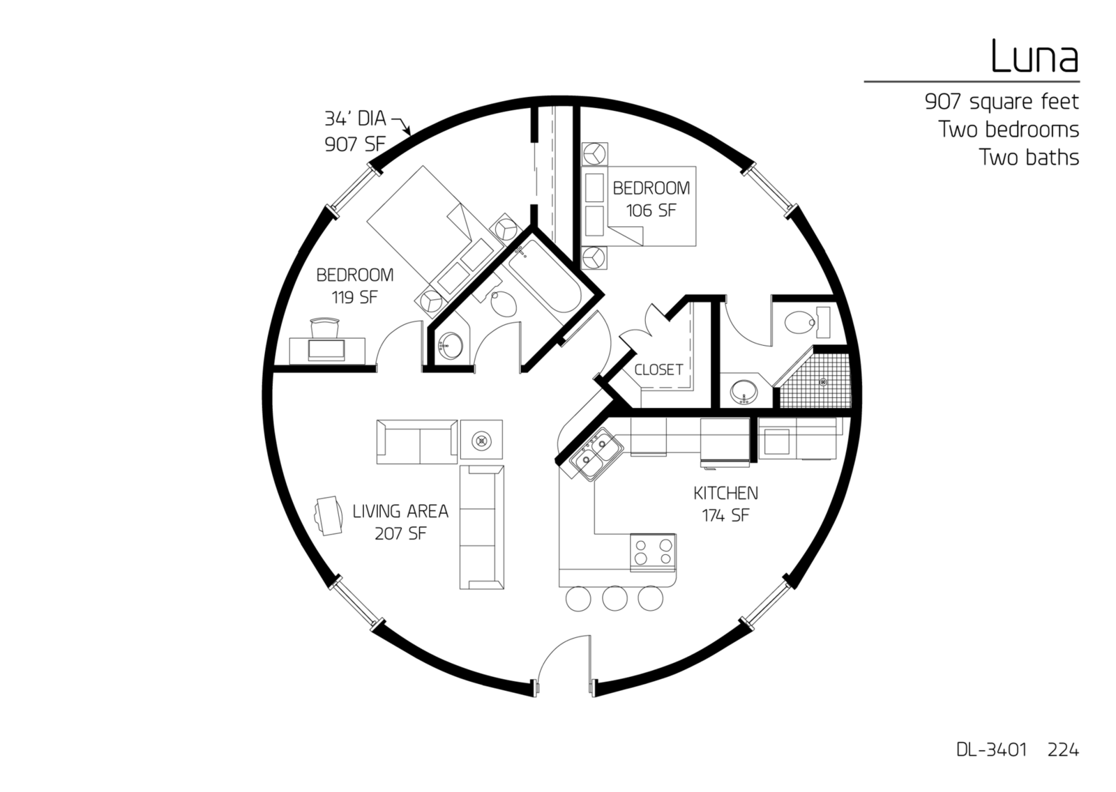 Floor Plan DL 3401 Monolithic Dome Institute