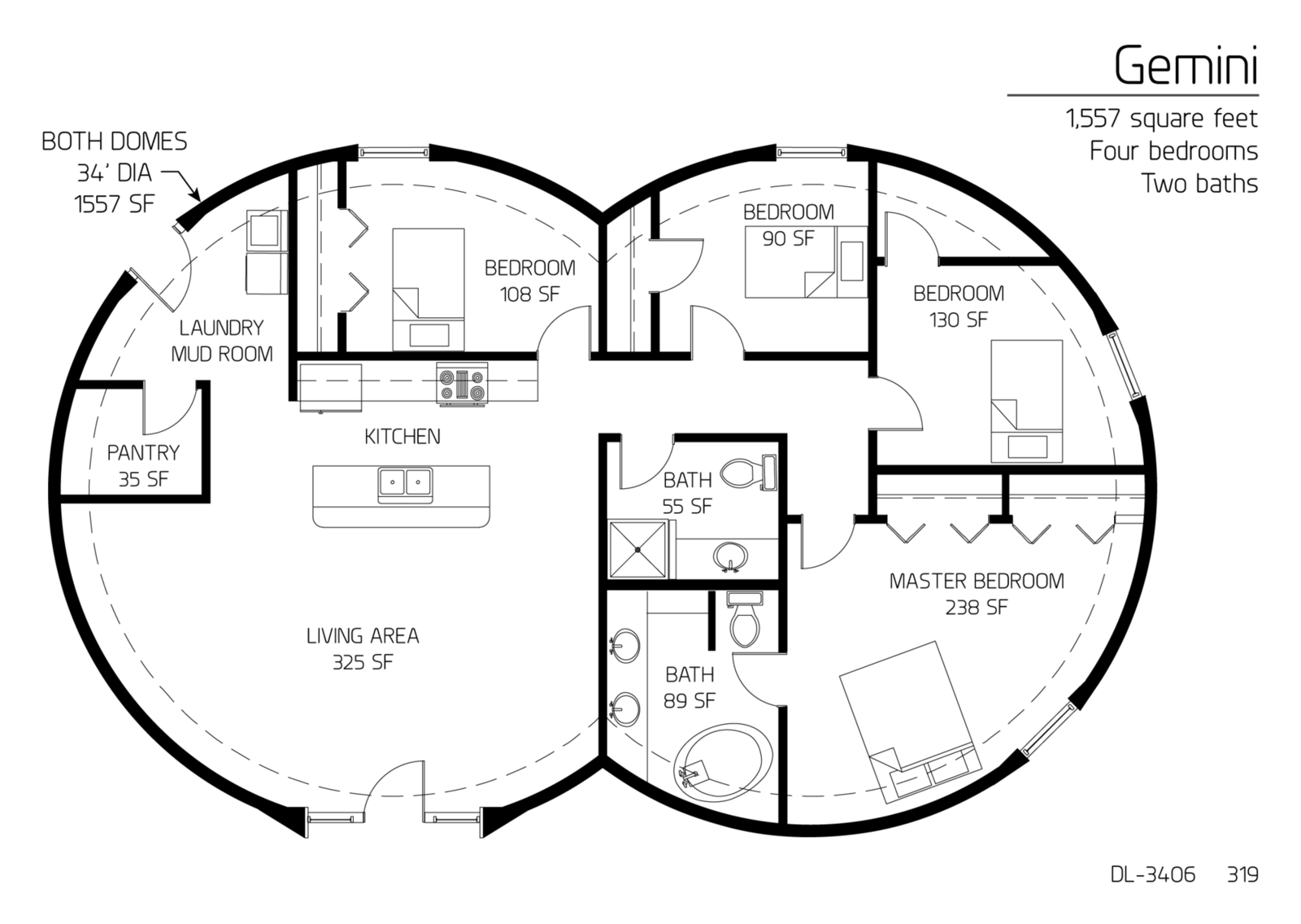 Floor Plan DL3406 Monolithic Dome Institute