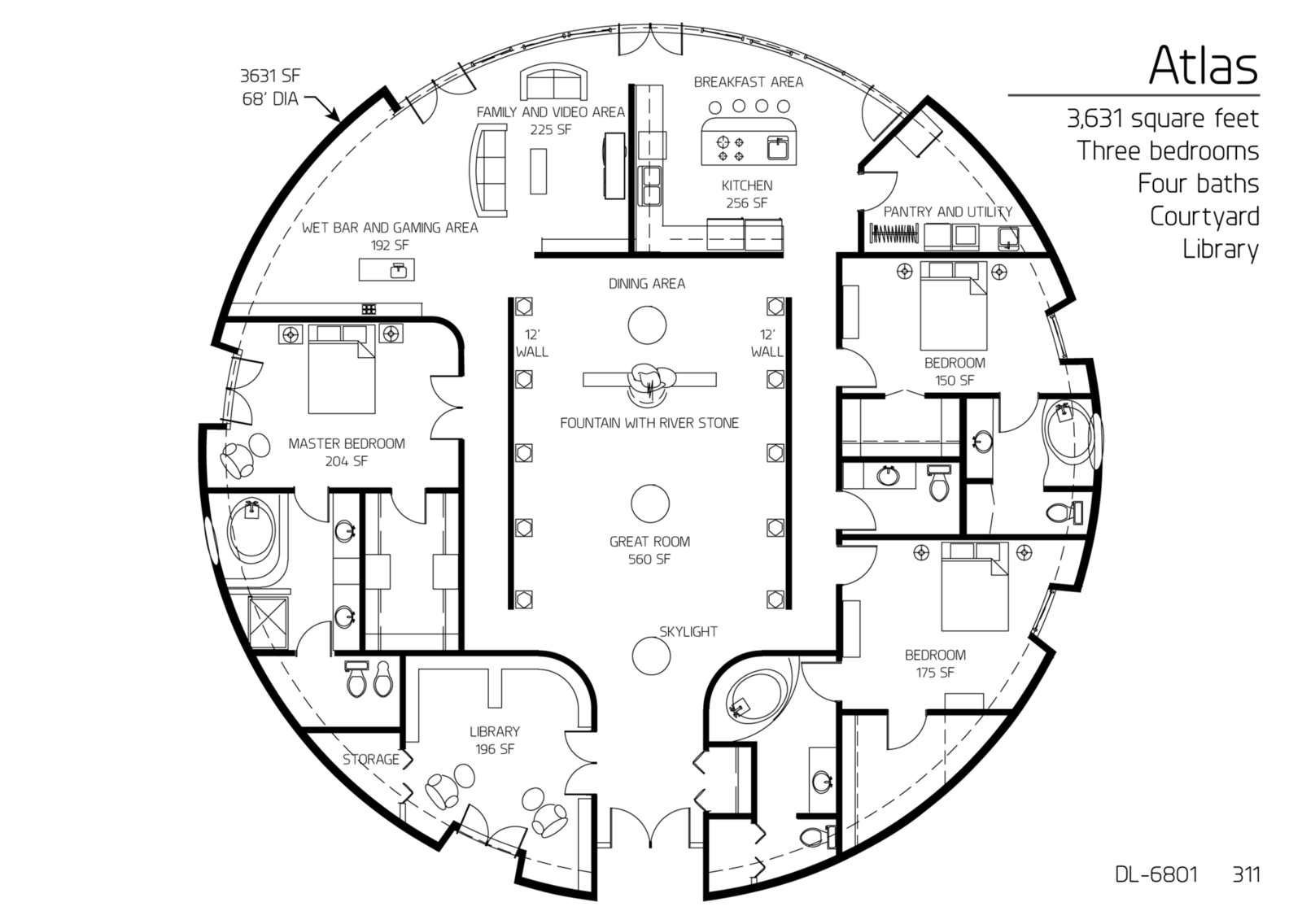 Floor Plan DL 6801 Monolithic Dome Institute