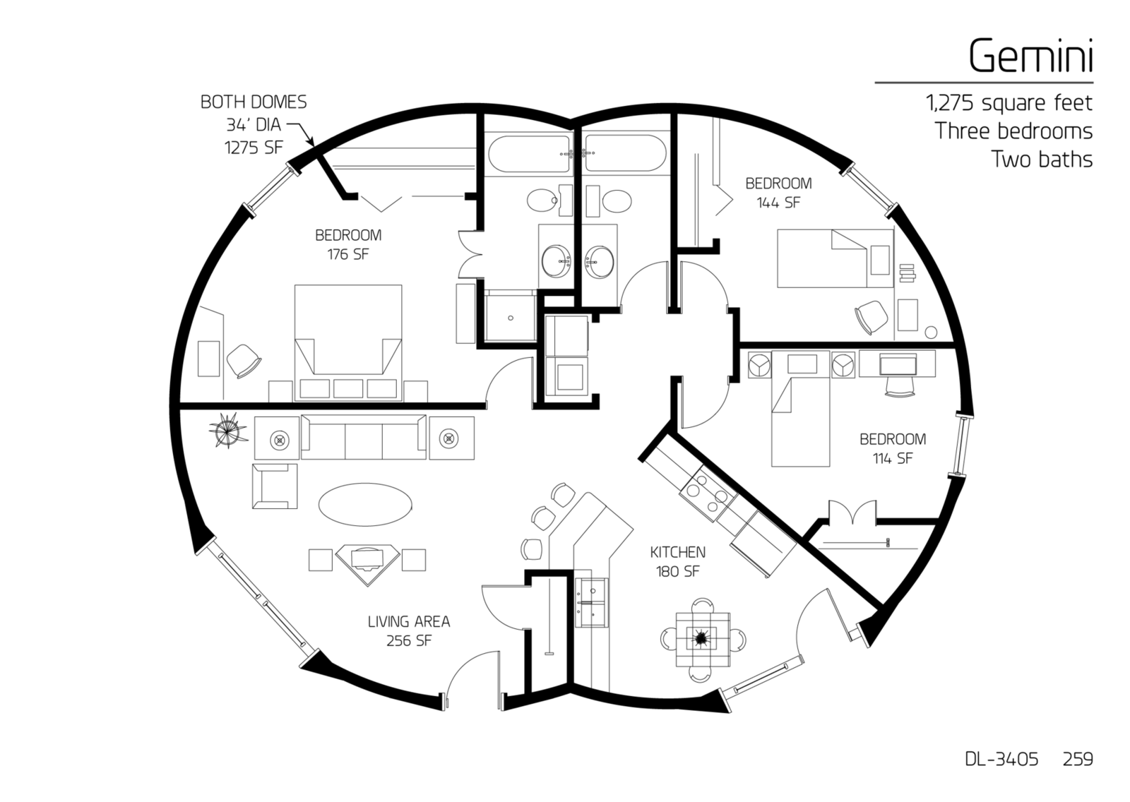 Floor Plan DL 3405 Monolithic Dome Institute