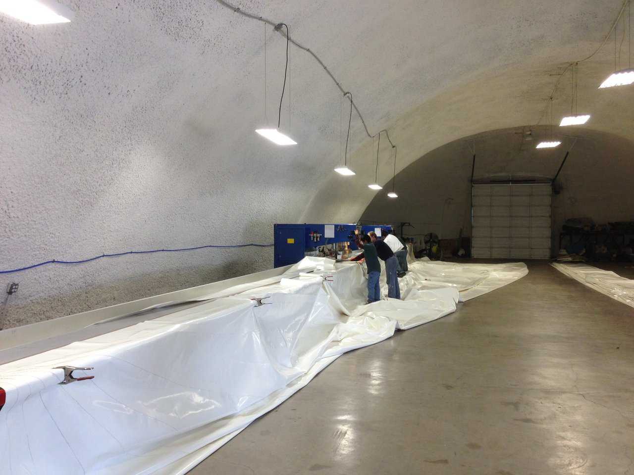 High quality RF welders are used in the production of these ceilings. Monolithic has a welding table that is 230’ long and maintains two welders that can travel the length of the table.